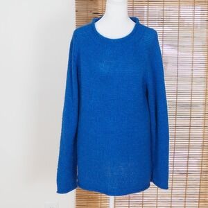 American South Side Alpaca Roll Neck Sweater Sz L/XL Cobalt Blue Loose Knit Peru